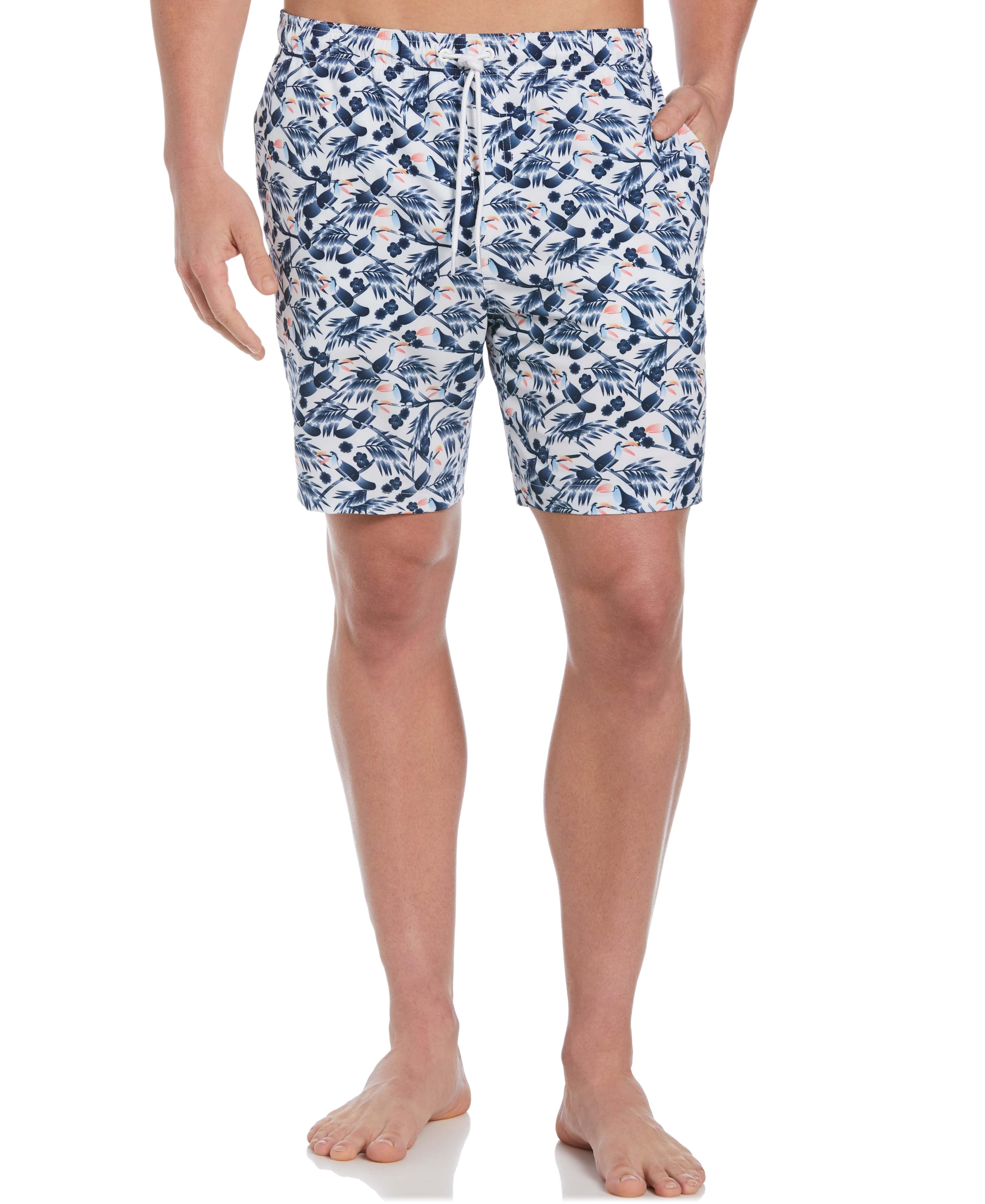 Tropical Leaf Toucan Print Swim Trunks