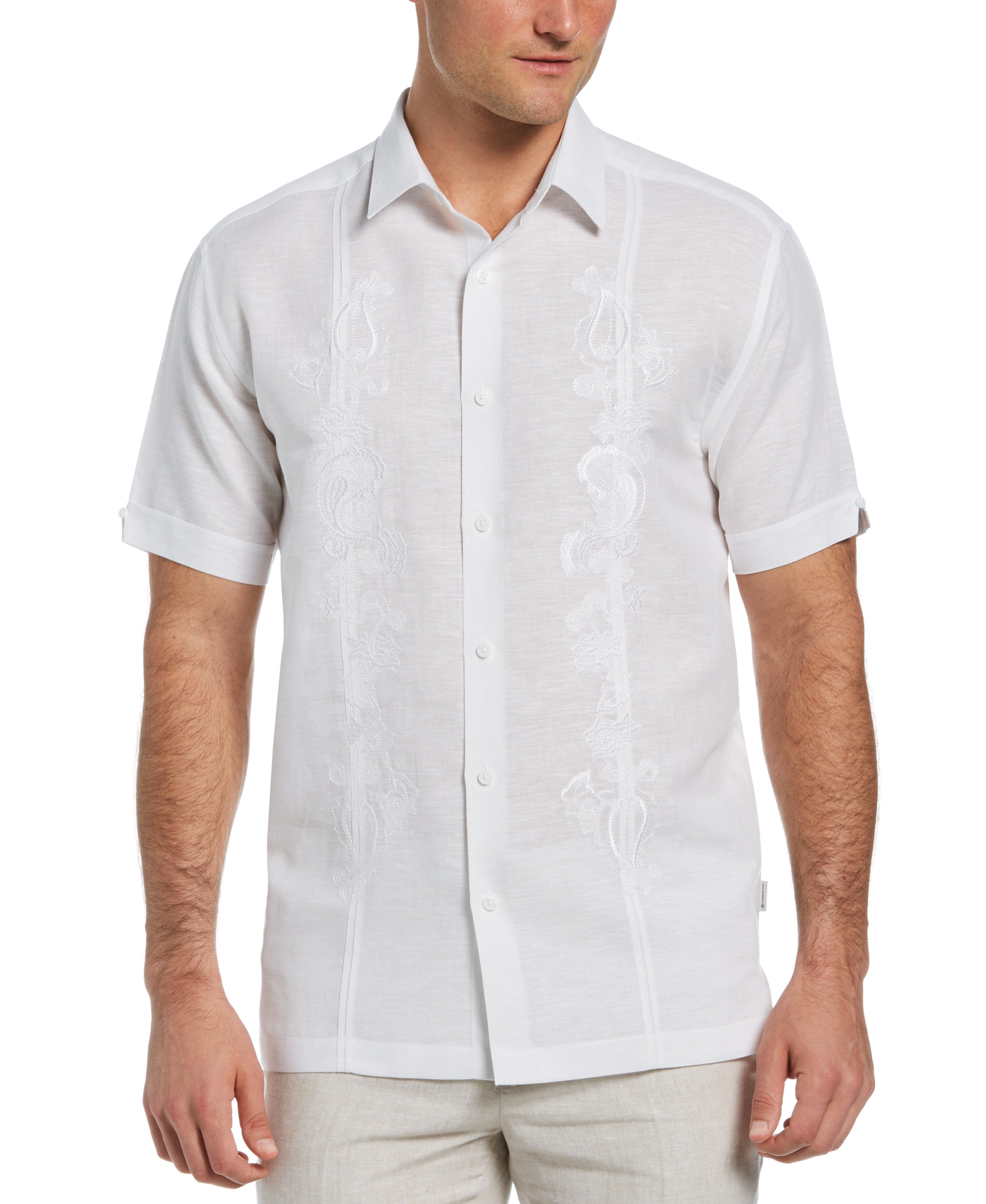 Big & Tall Paisley Embroidered Panel Linen-Blend Shirt