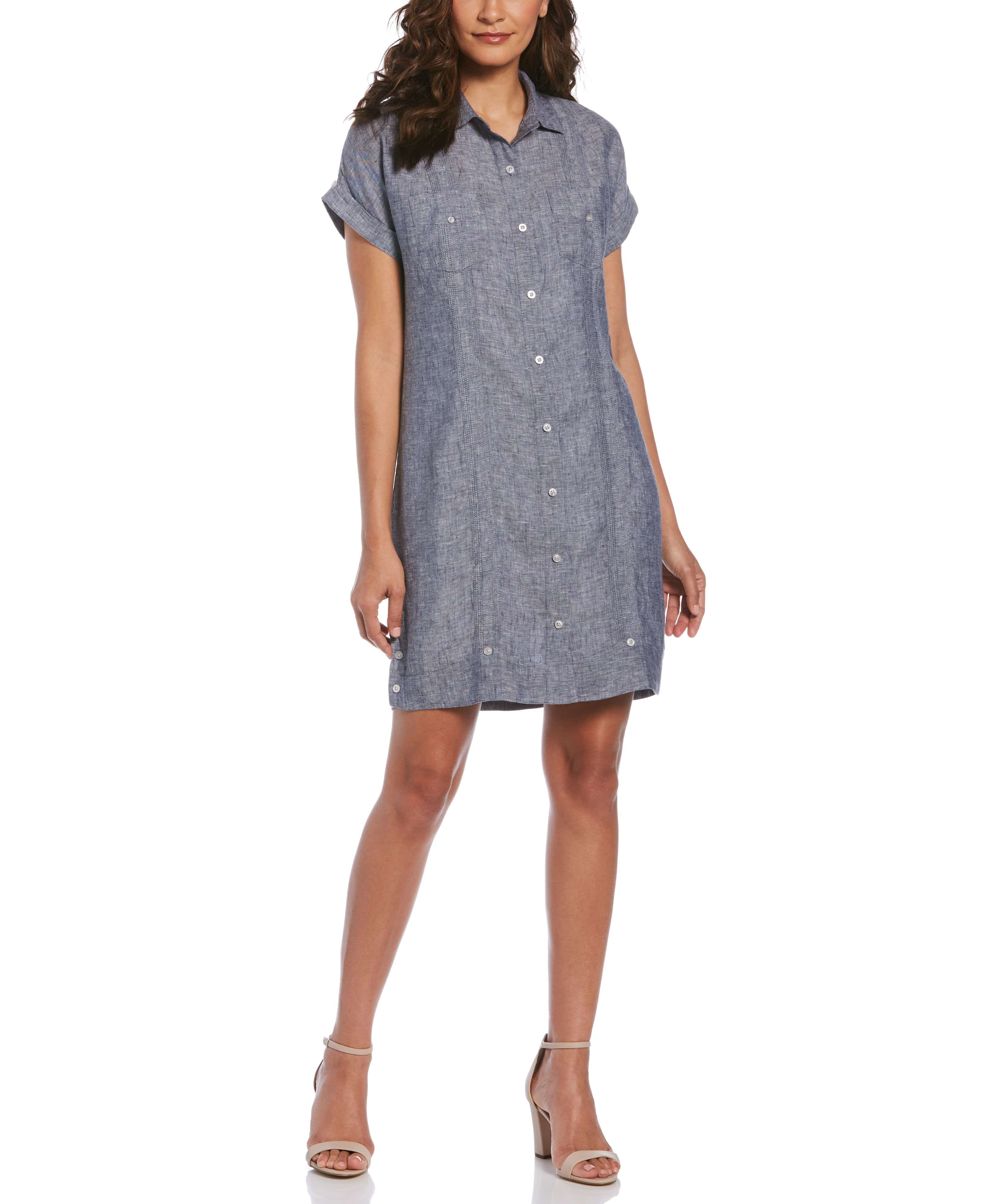 Women's Two-Tone Two-Pocket Linen Guayabera Dress