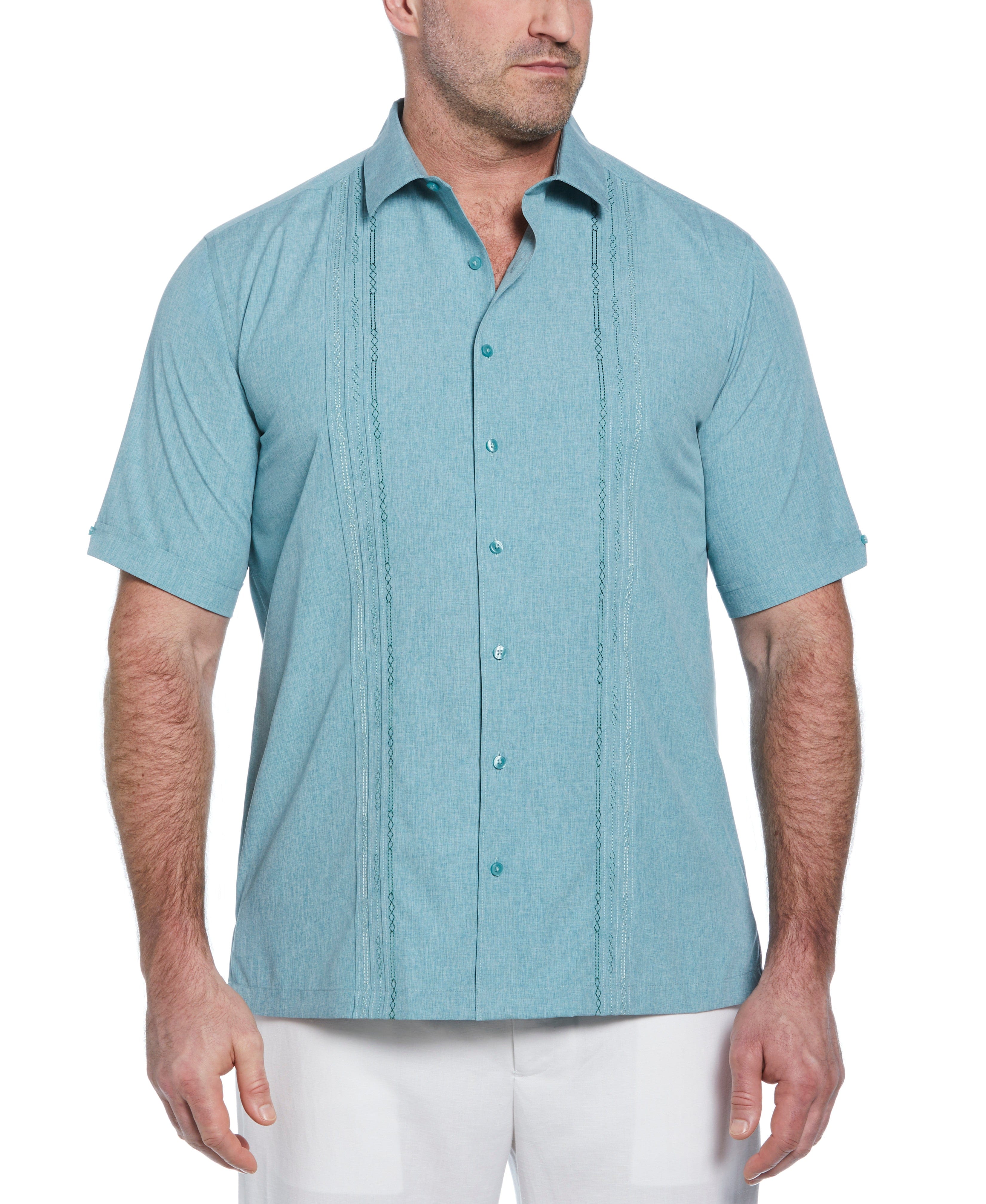 Big & Tall Geo Embroidered Panel Chambray Shirt
