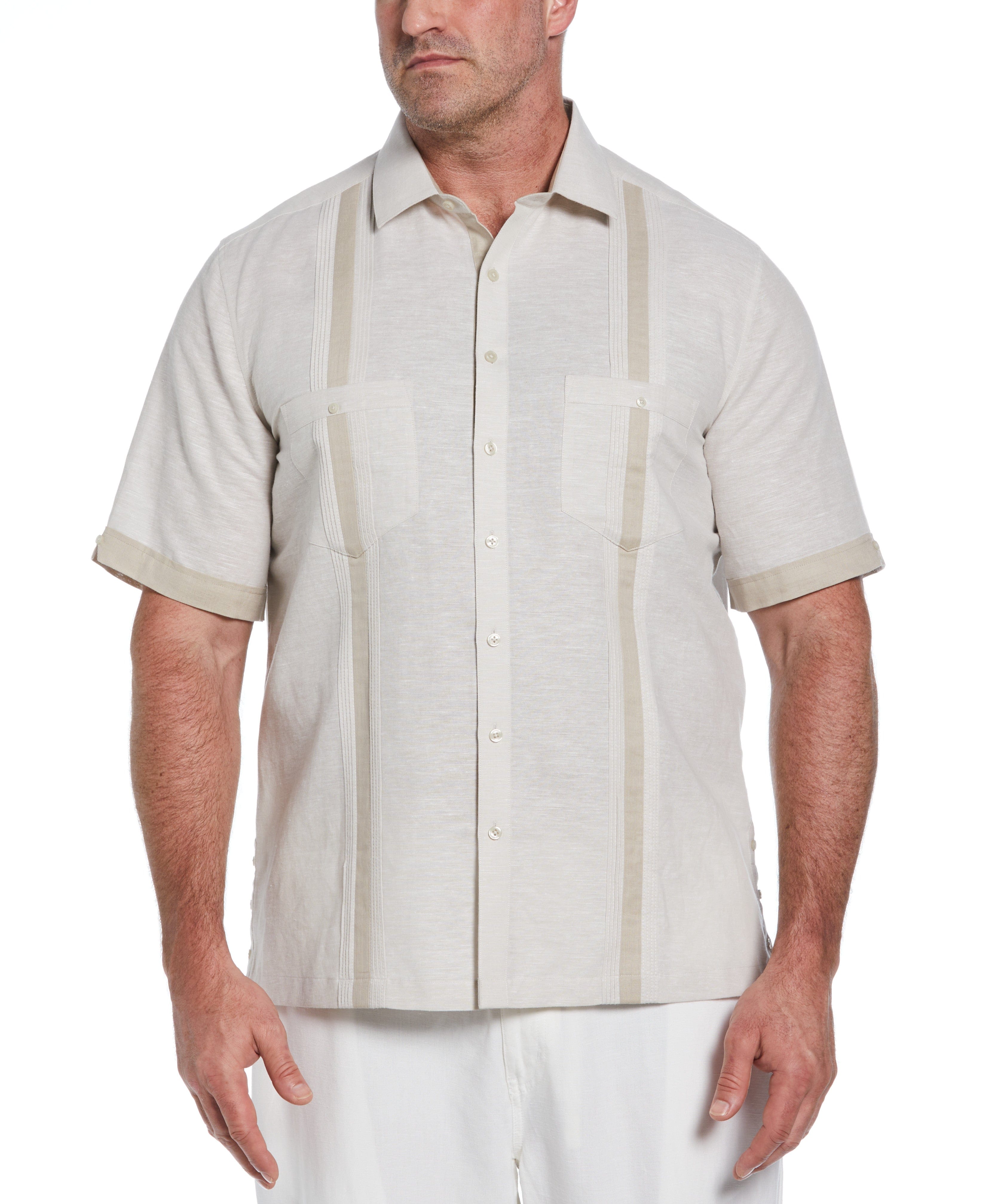 Big & Tall Linen Blend Cross Dye Guayabera Shirt