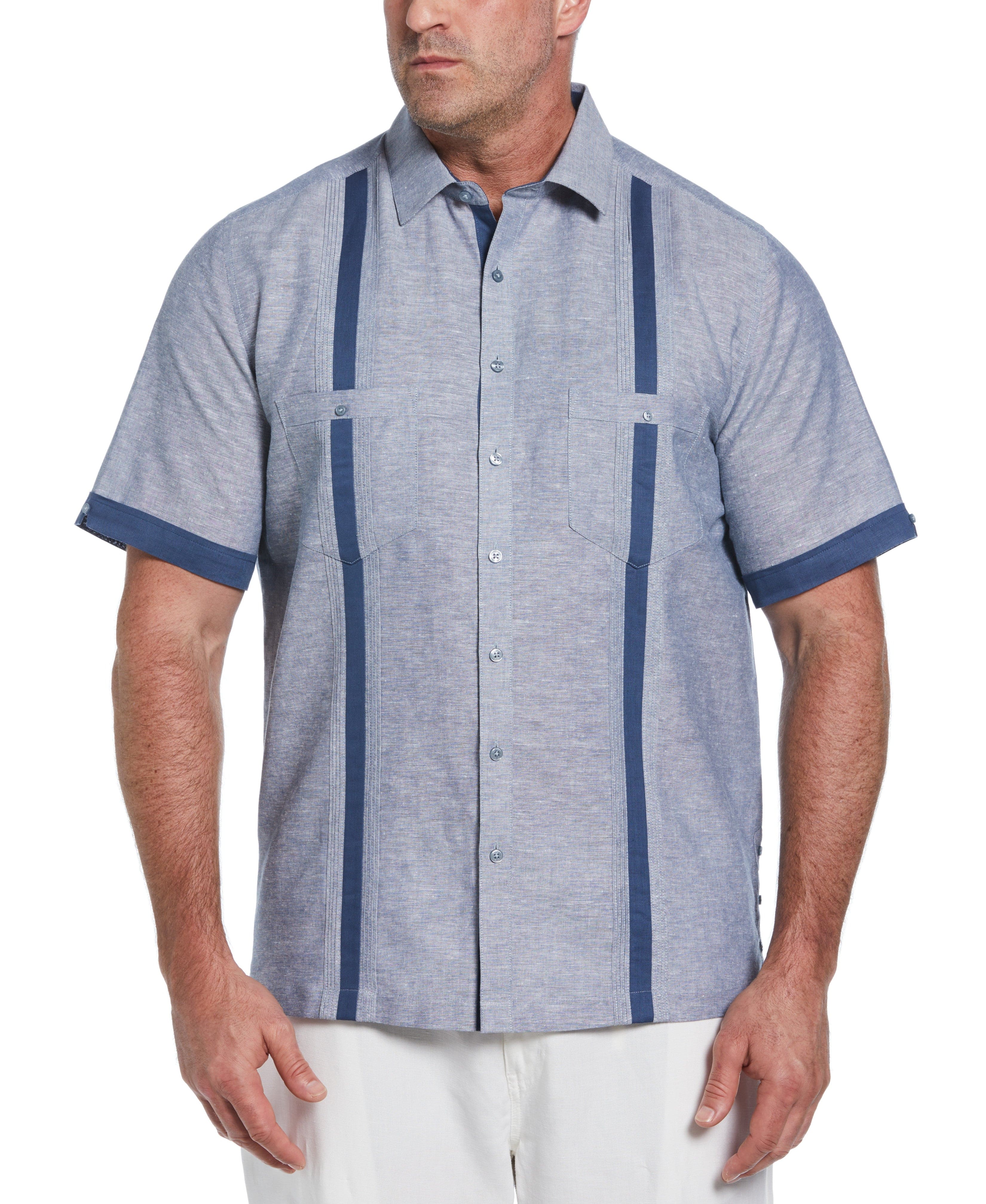 Big & Tall Linen Blend Cross Dye Guayabera Shirt
