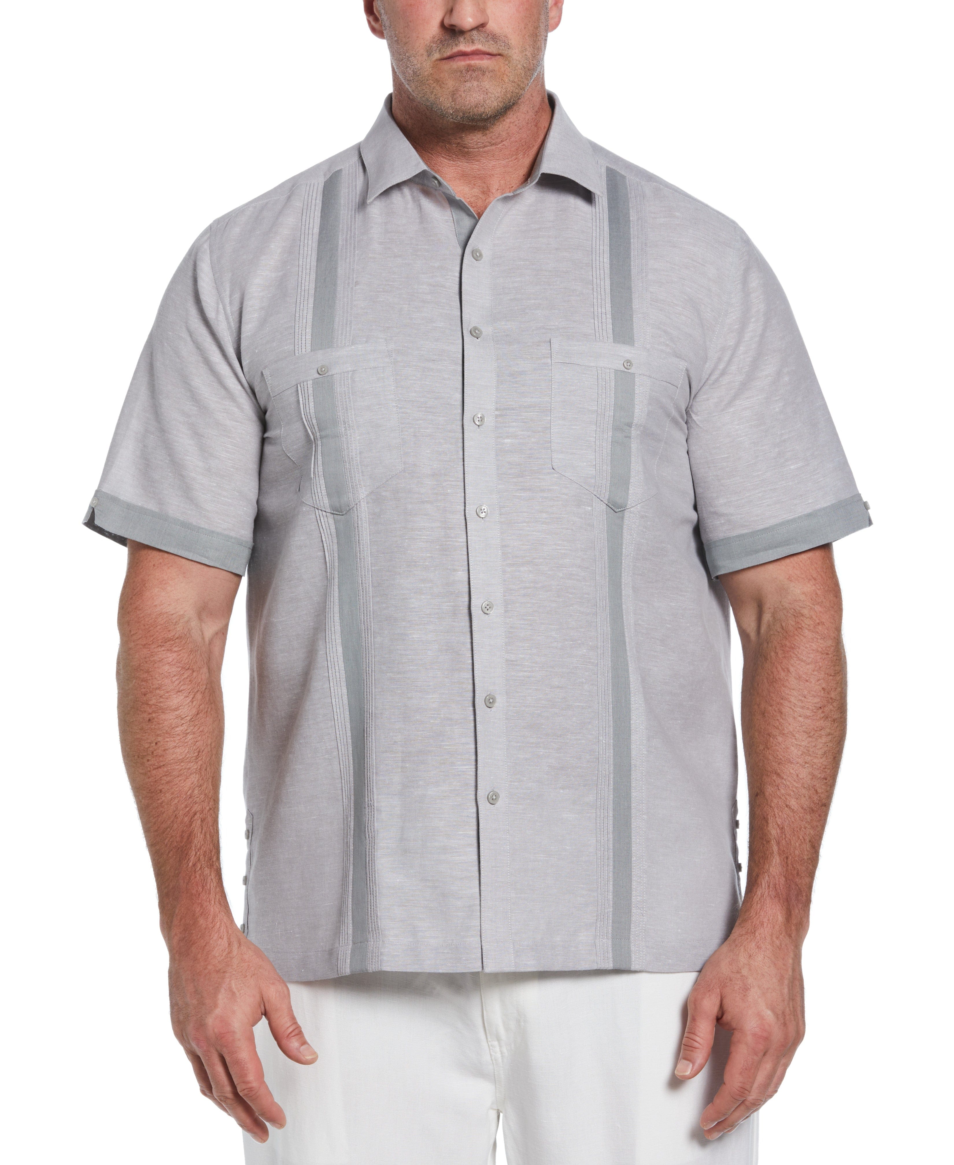 Big & Tall Linen Blend Cross Dye Guayabera Shirt