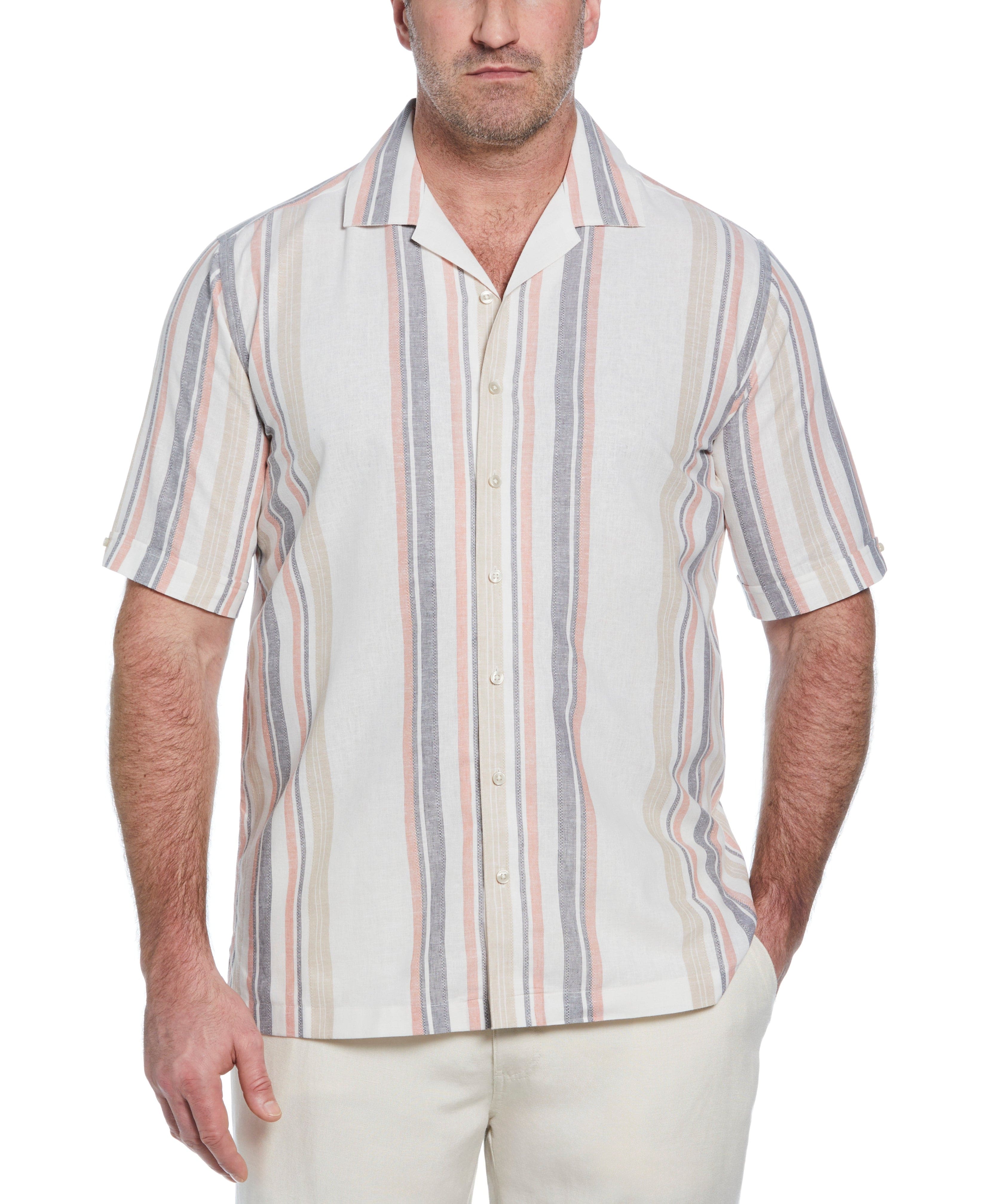 Big & Tall Linen Blend Striped Panel Shirt