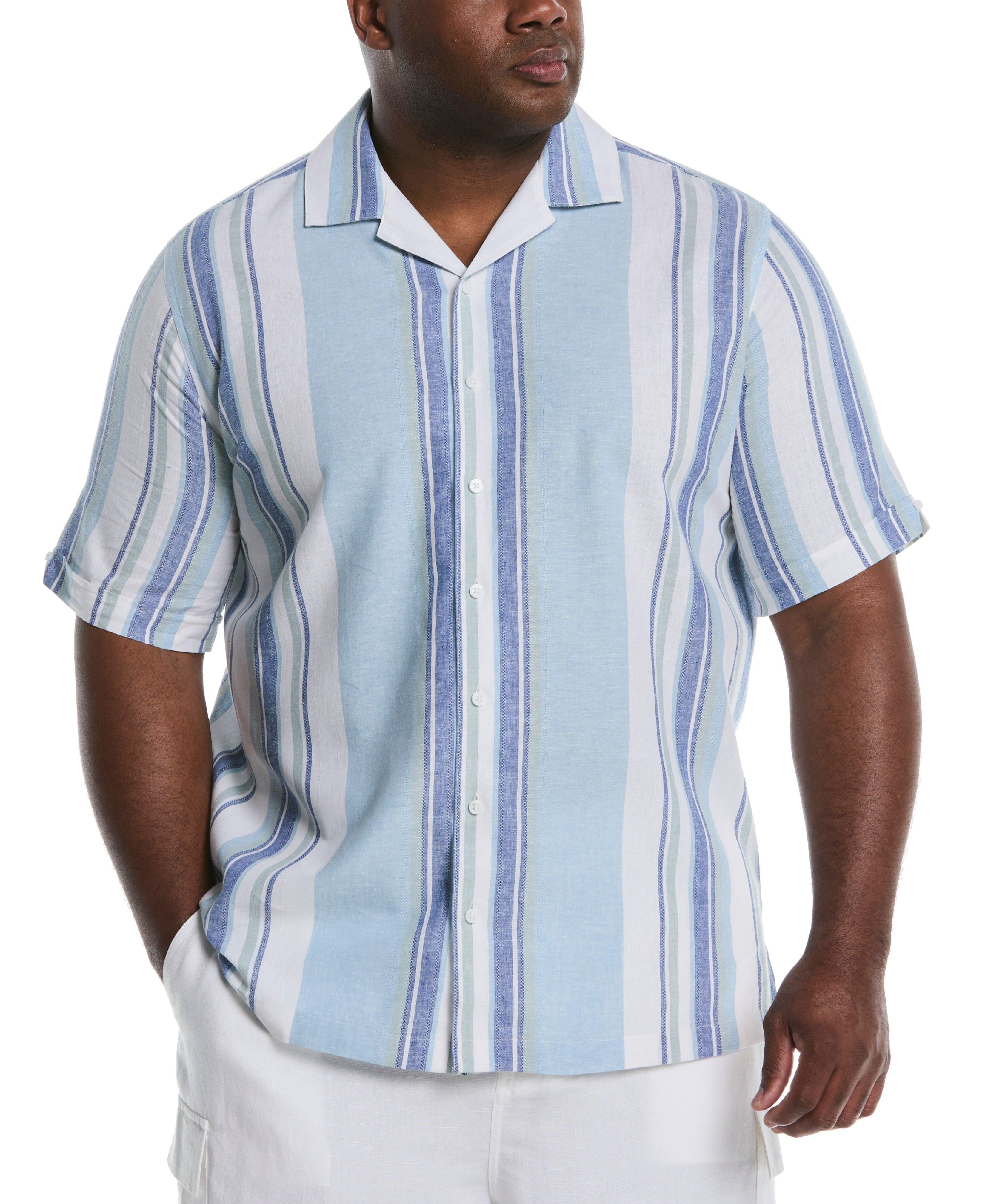 Big & Tall Linen Blend Striped Panel Shirt