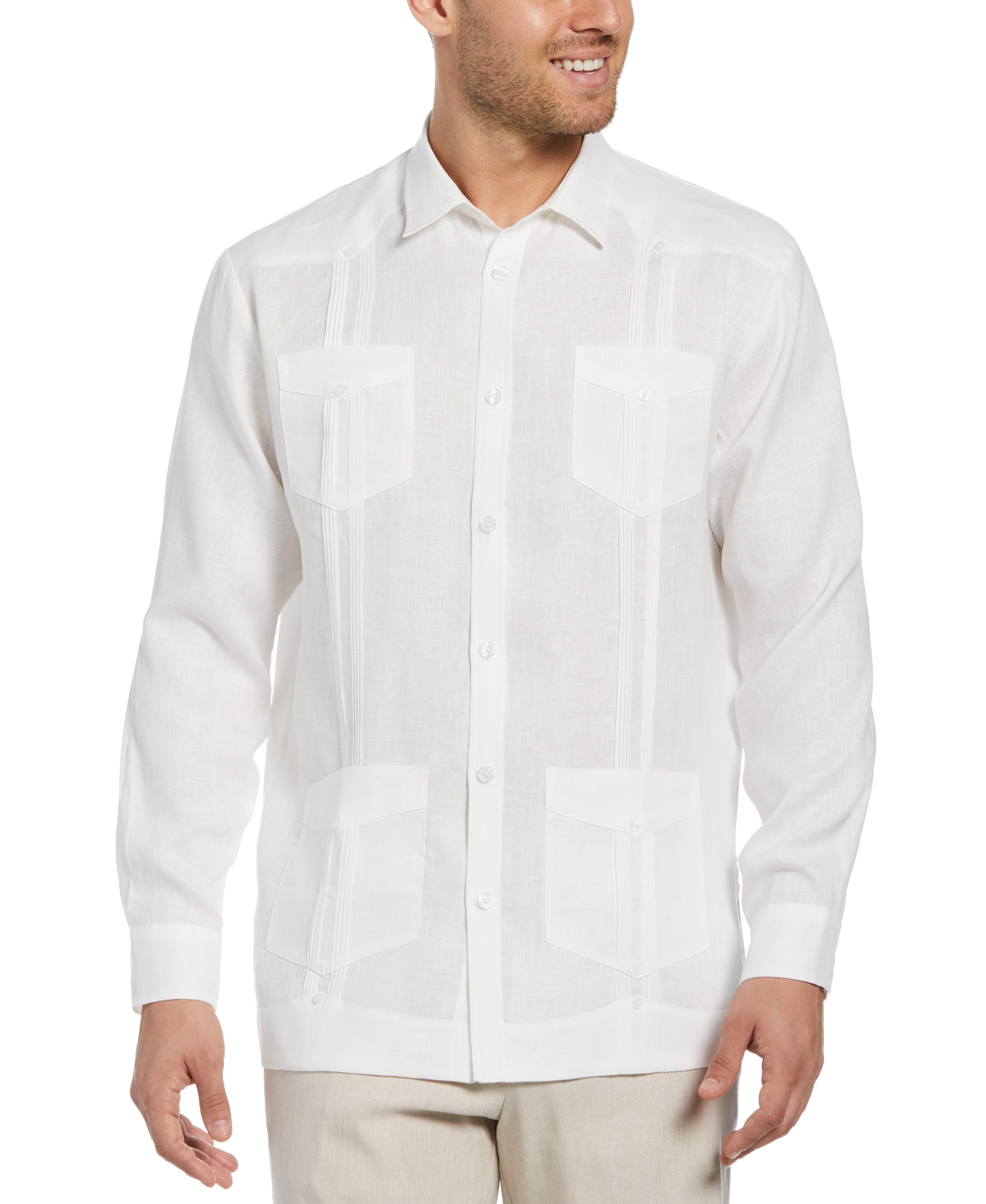 100% Linen Classic Guayabera Shirt - Long Sleeve