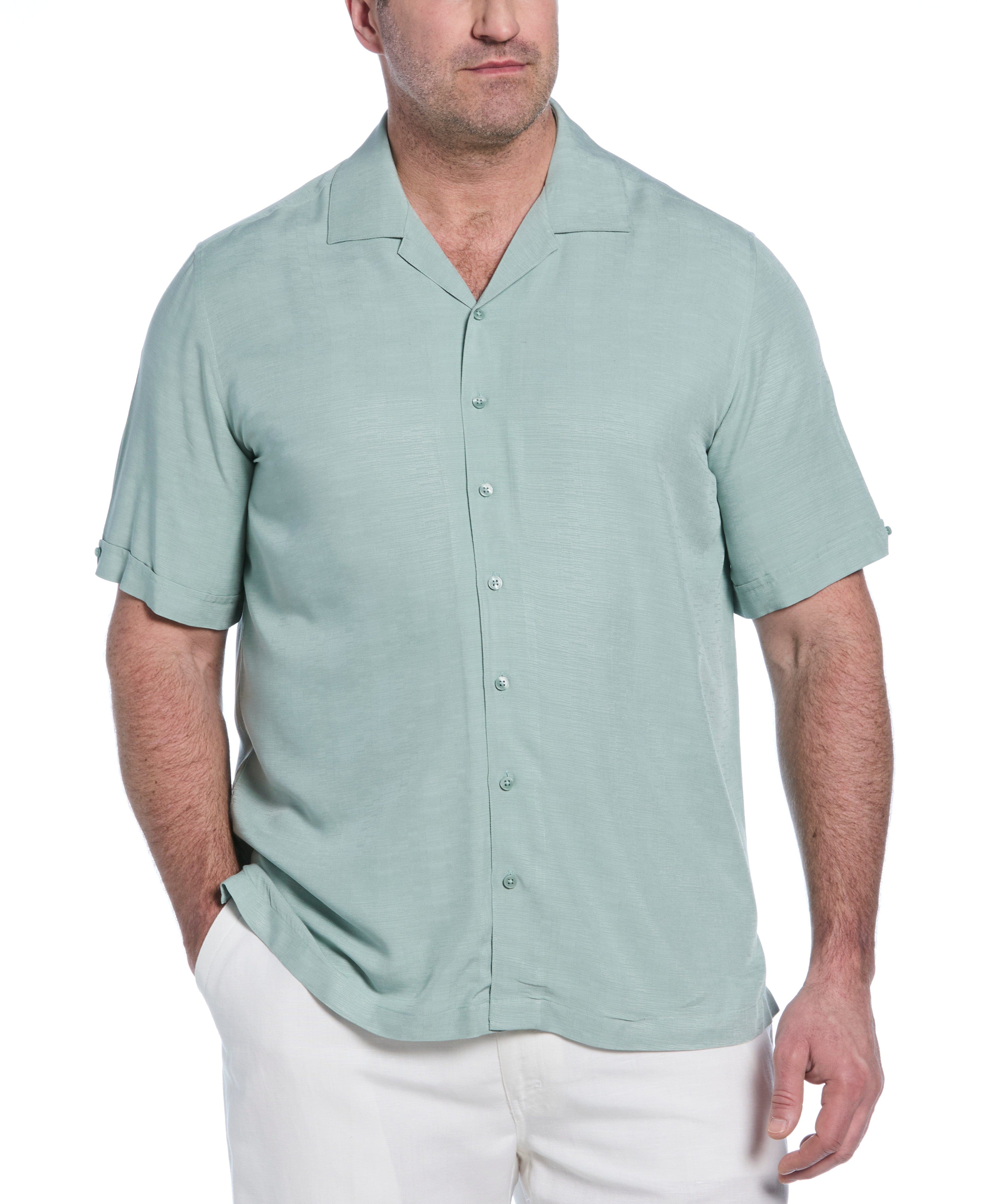Big & Tall Solid Textured Cuban Collar Shirt