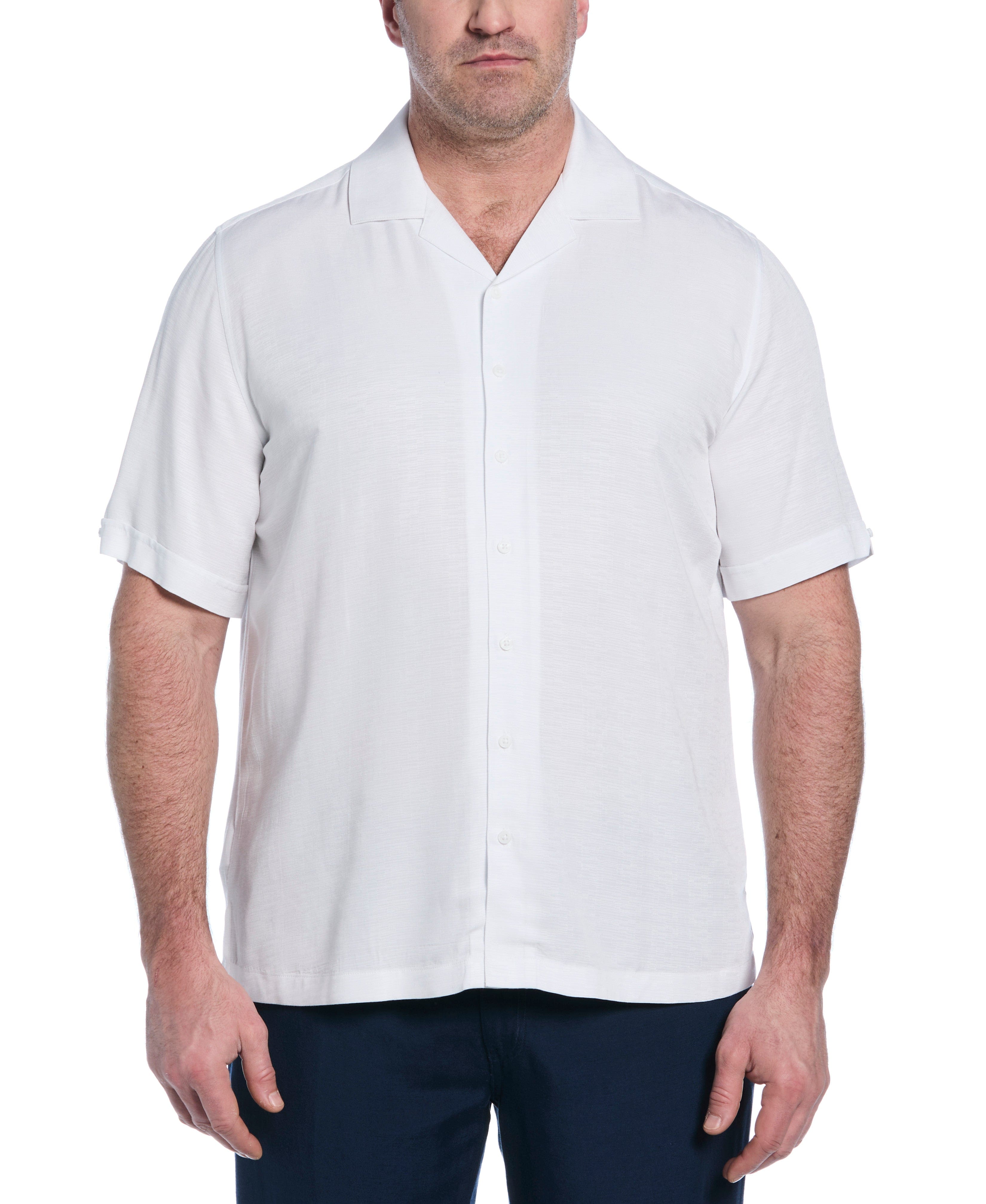 Big & Tall Solid Textured Cuban Collar Shirt
