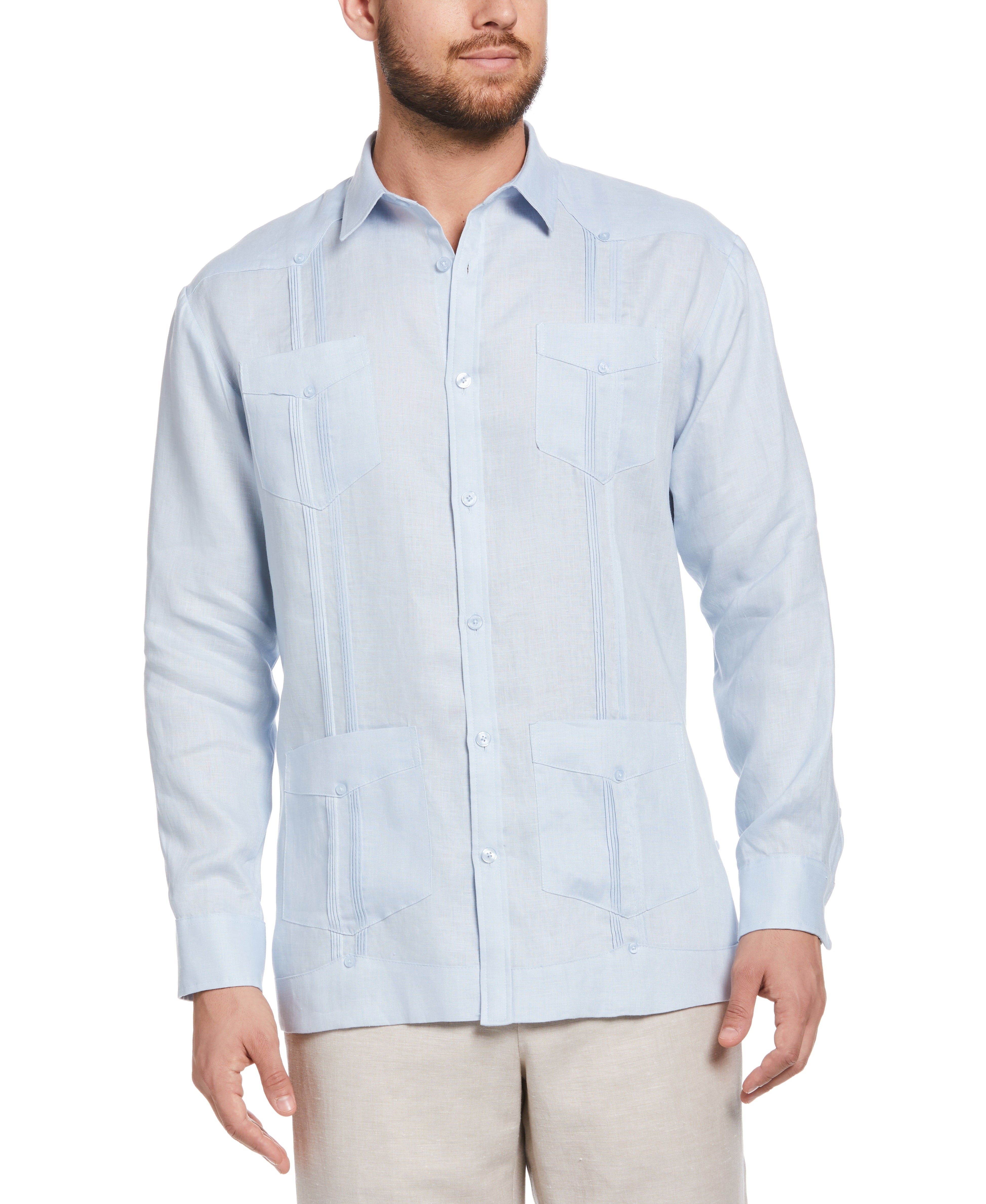 100% Linen Classic Guayabera Shirt - Long Sleeve