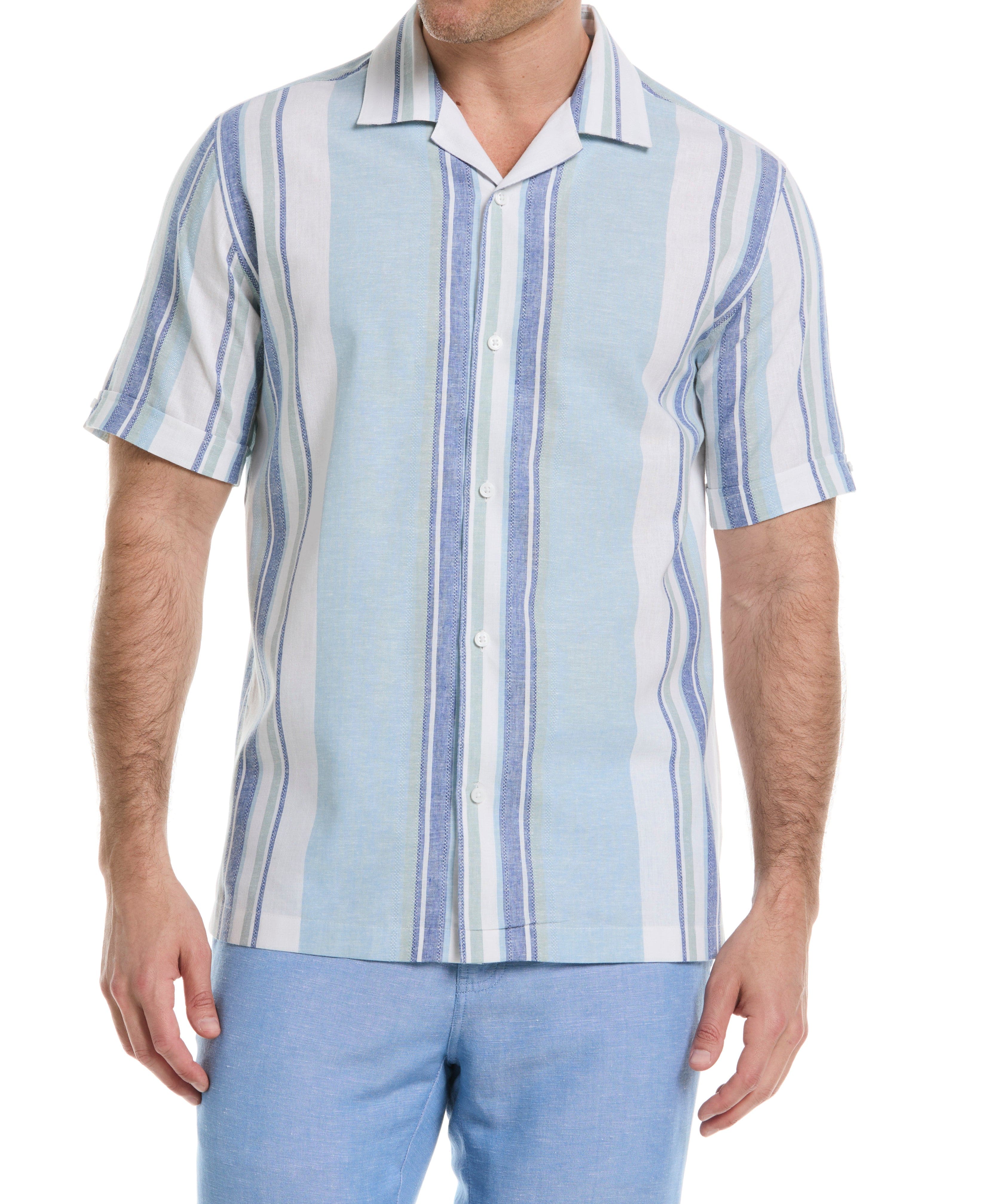 Linen Blend Striped Panel Shirt