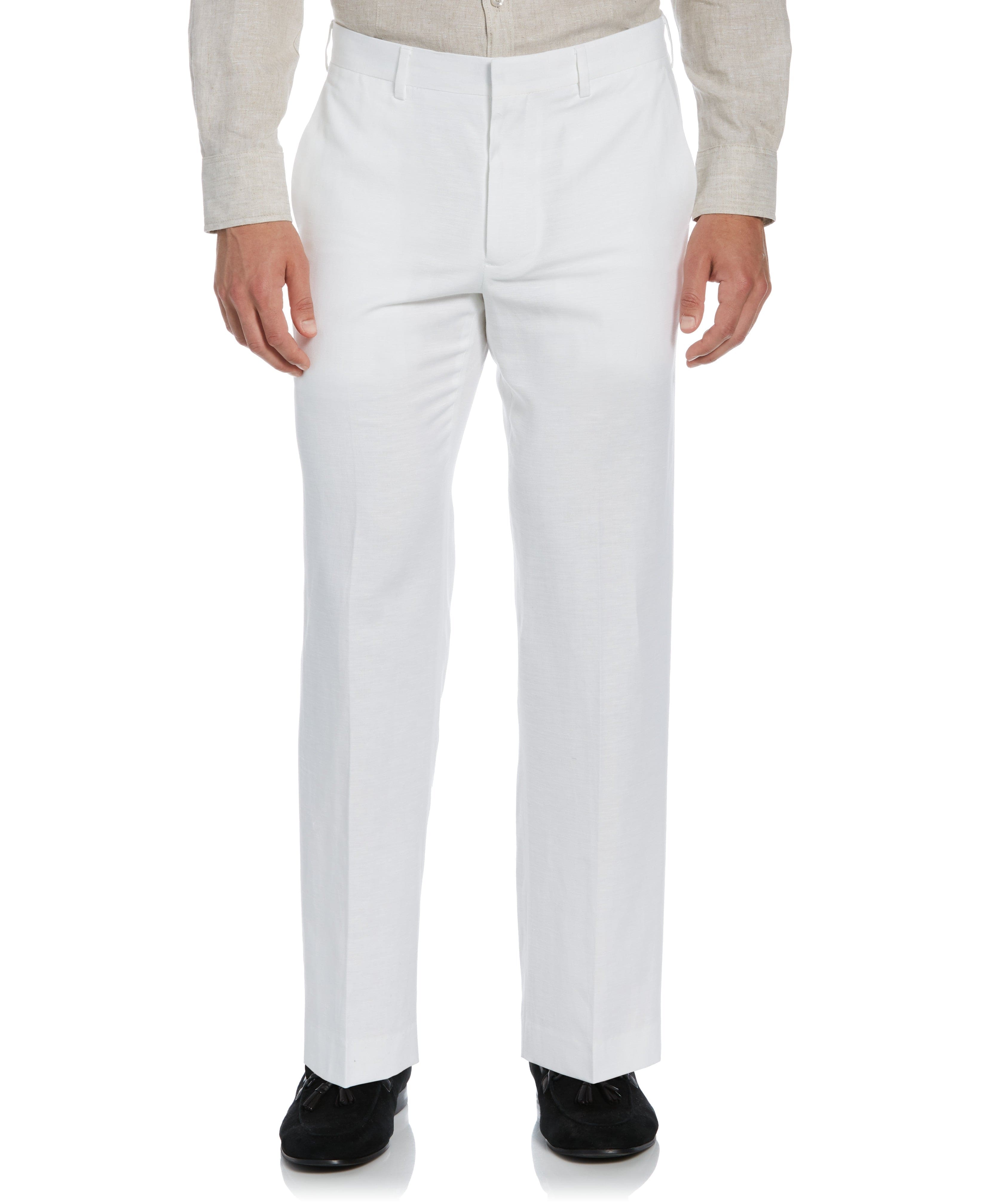 Linen-Blend Flat Front Pant - White