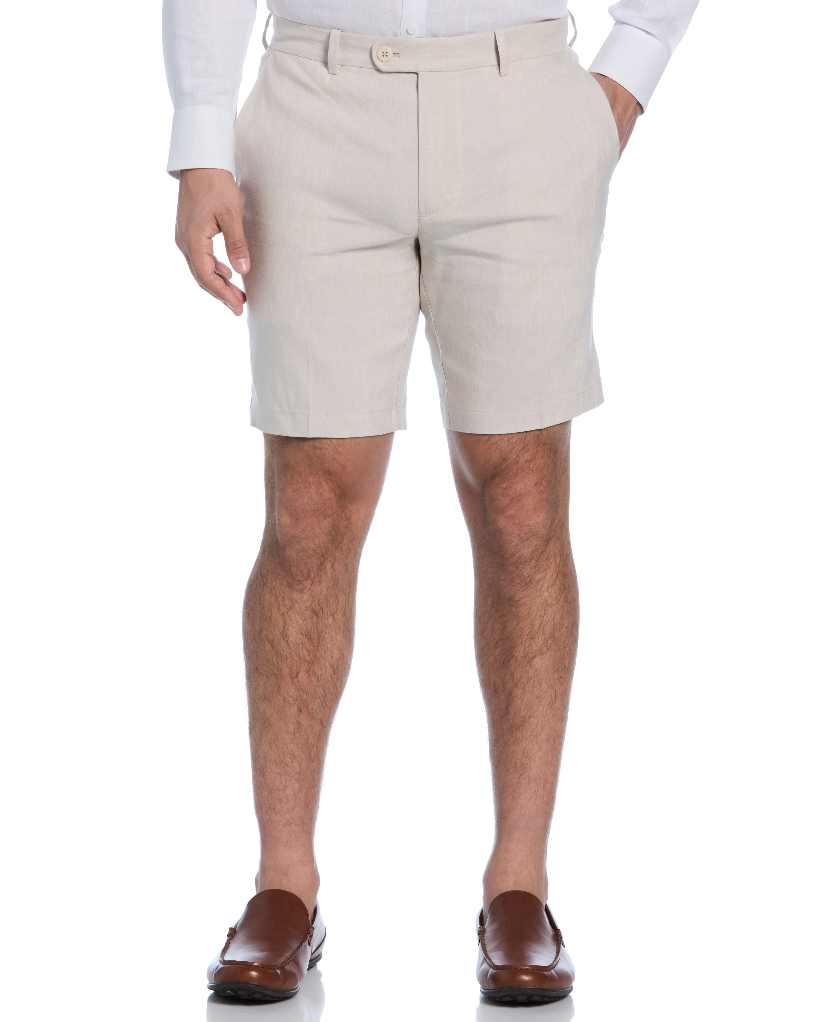 Linen-Blend Flat Front Shorts