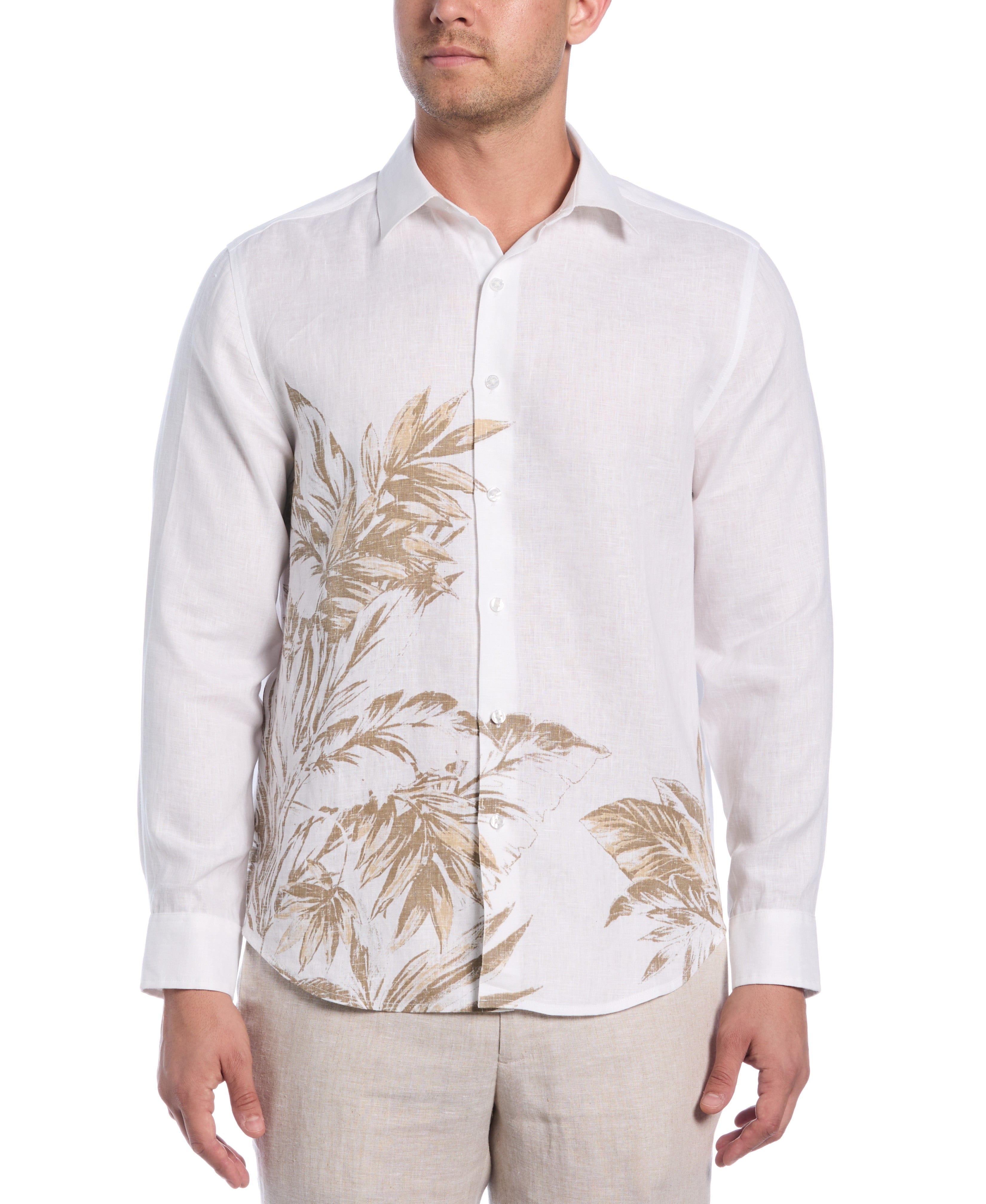 Linen Engineered Tropical Print Shirt