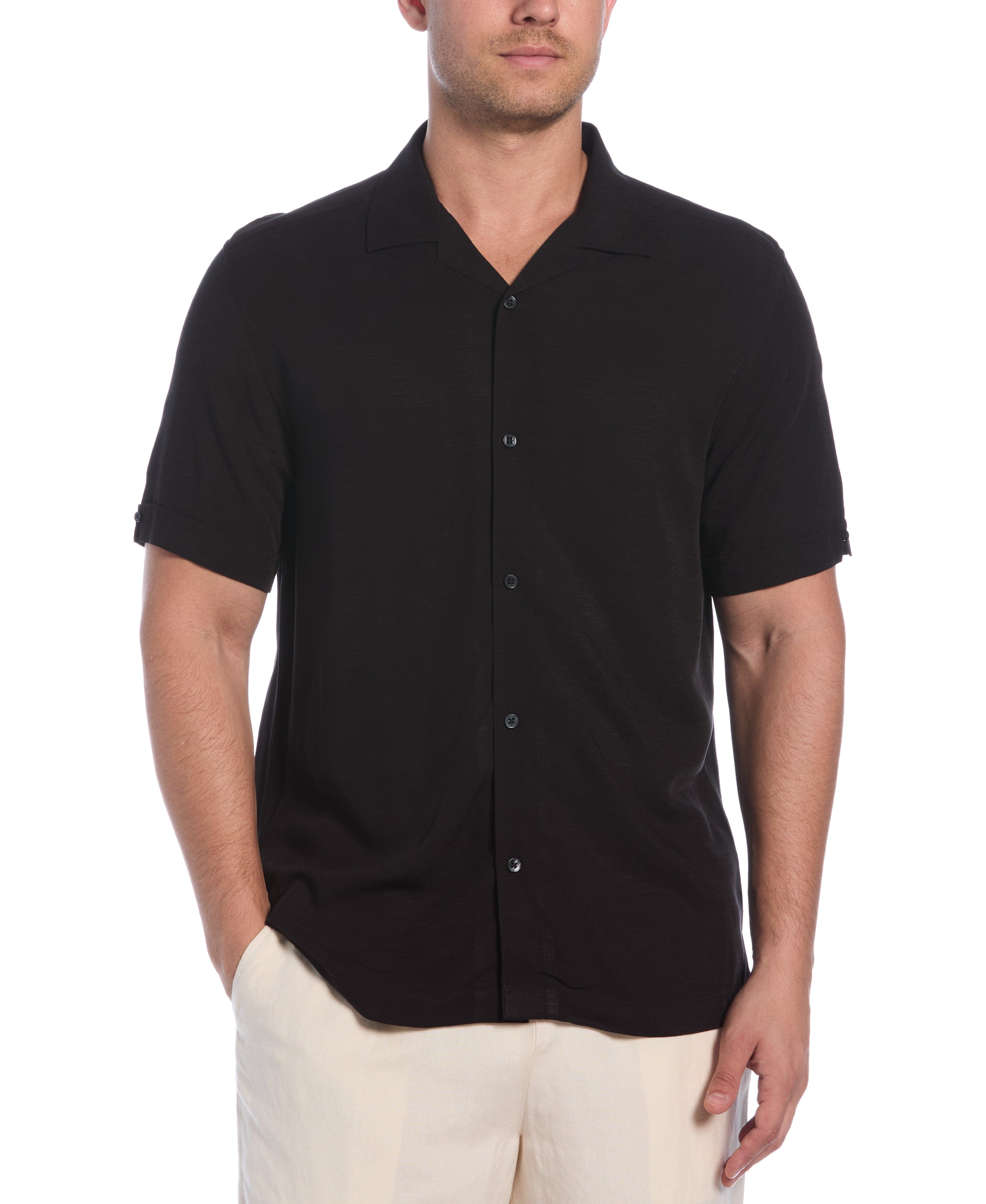 Solid Textured Cuban Collar Shirt