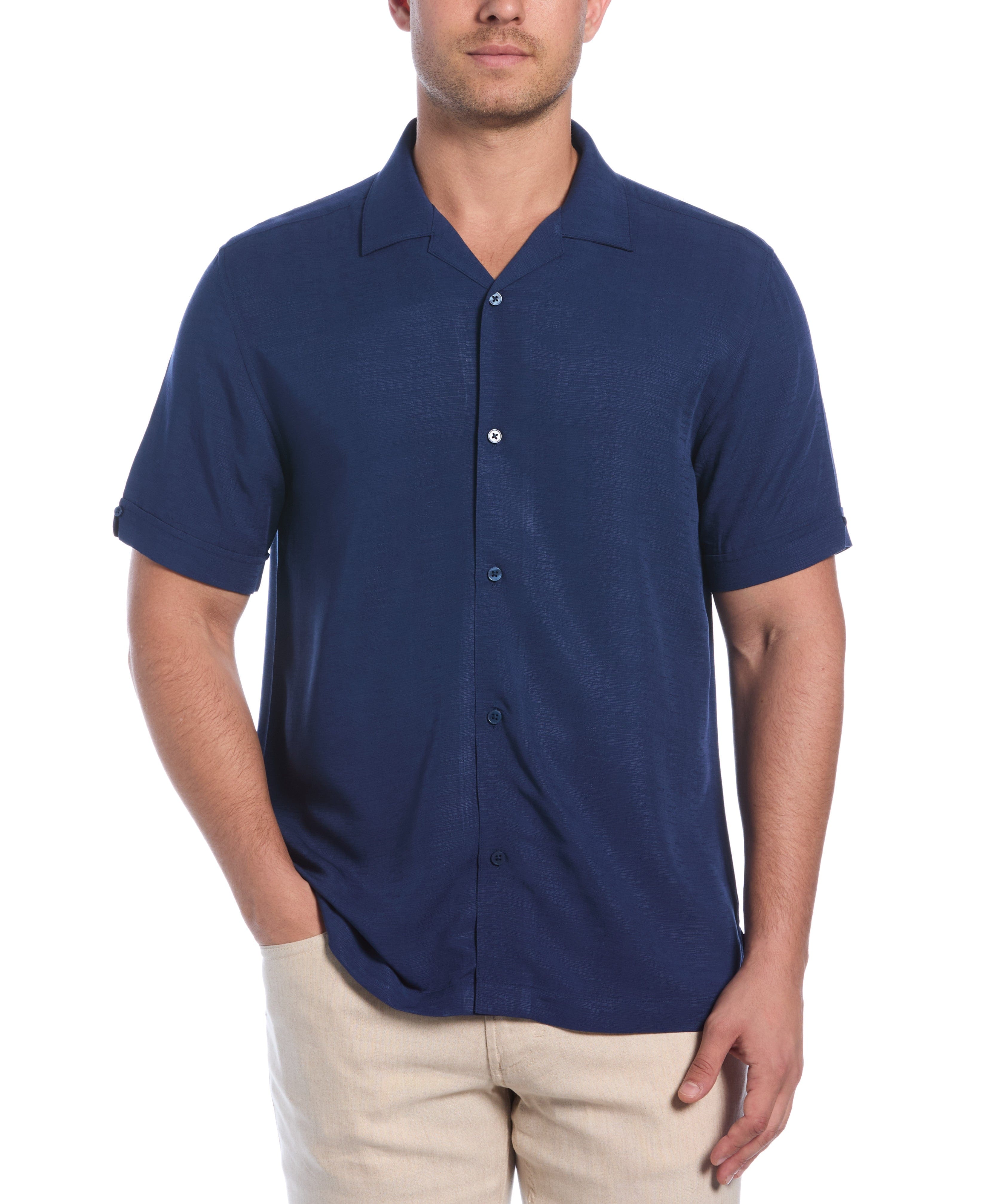 Solid Textured Cuban Collar Shirt