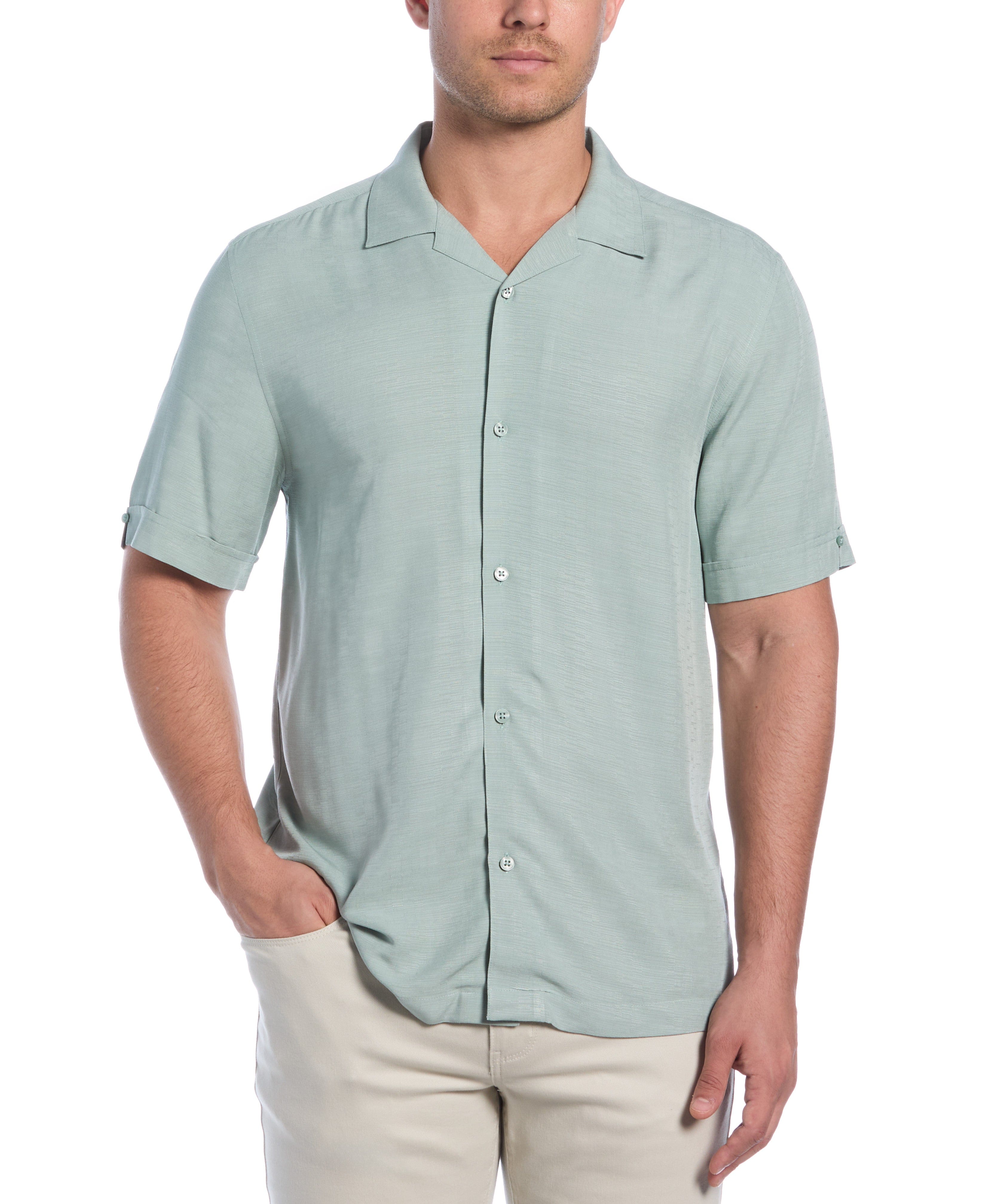Solid Textured Cuban Collar Shirt