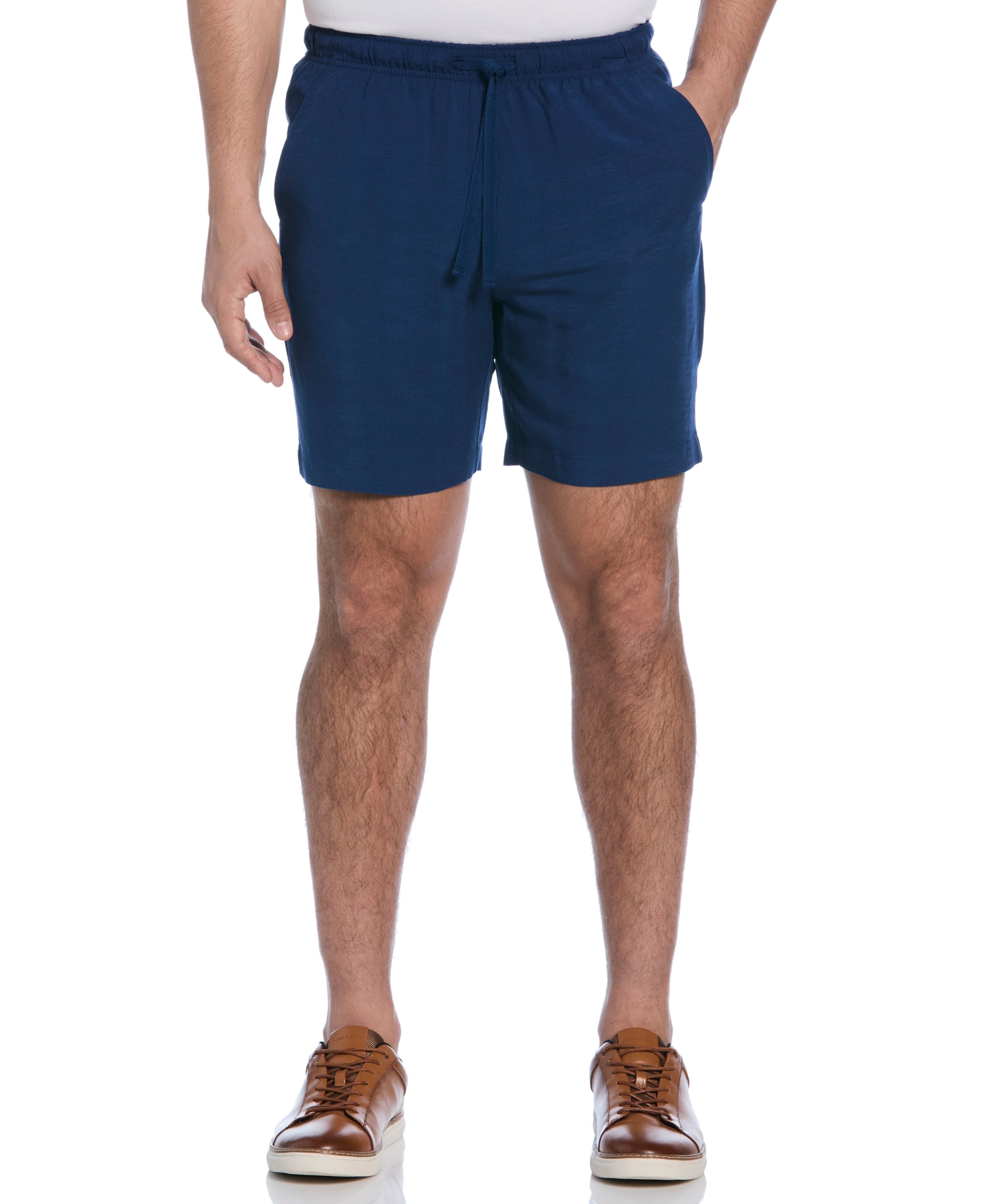 Solid Textured Pull On Drawstring Shorts