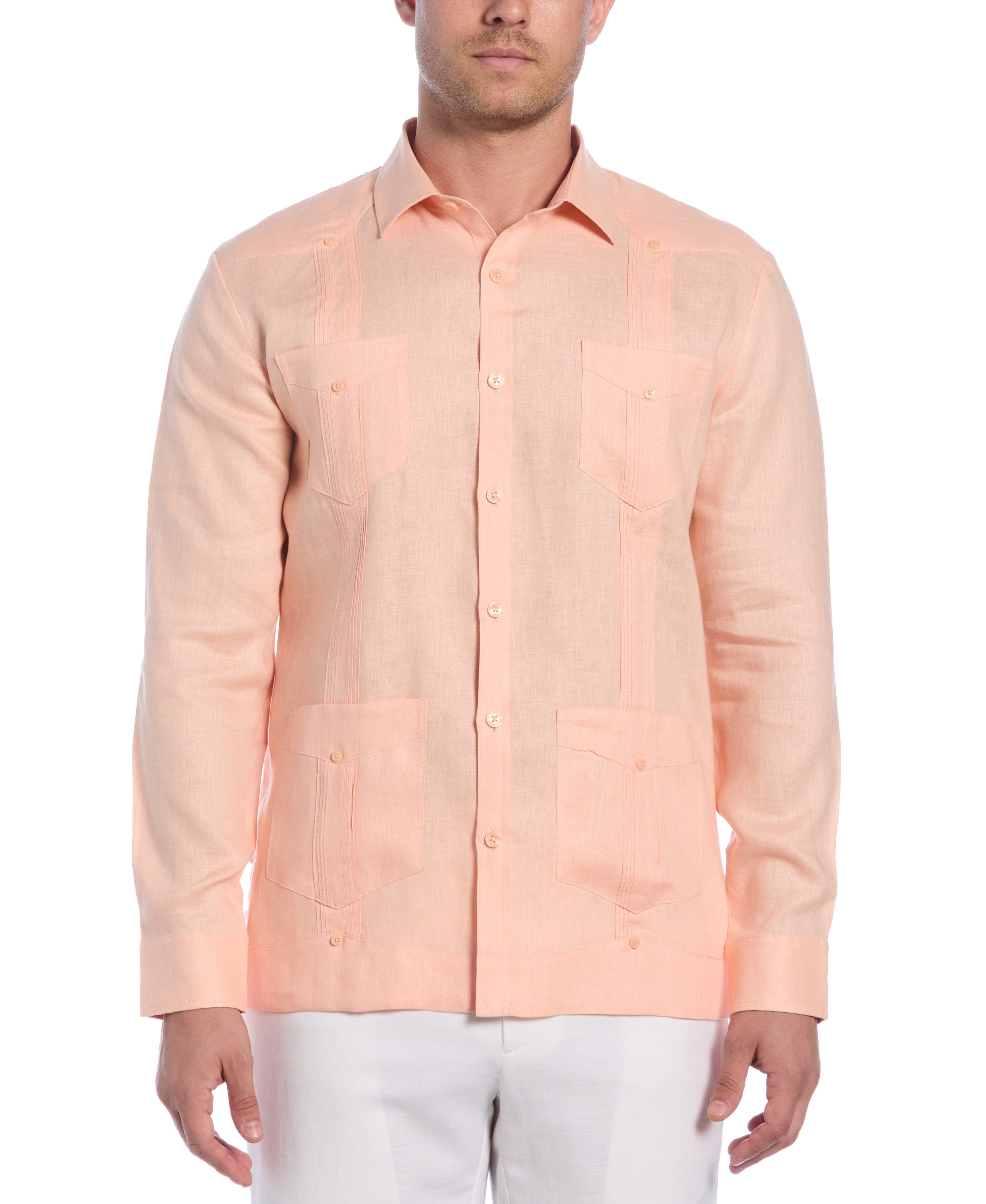 Big & Tall 100% Linen Classic Guayabera Shirt - Long Sleeve